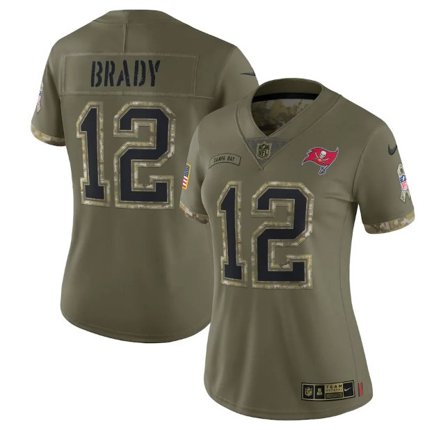 Women's Tampa Bay Buccaneers #12 Tom Brady Olive 2022 Salute To Service Limited Stitched Jersey(Run Small)